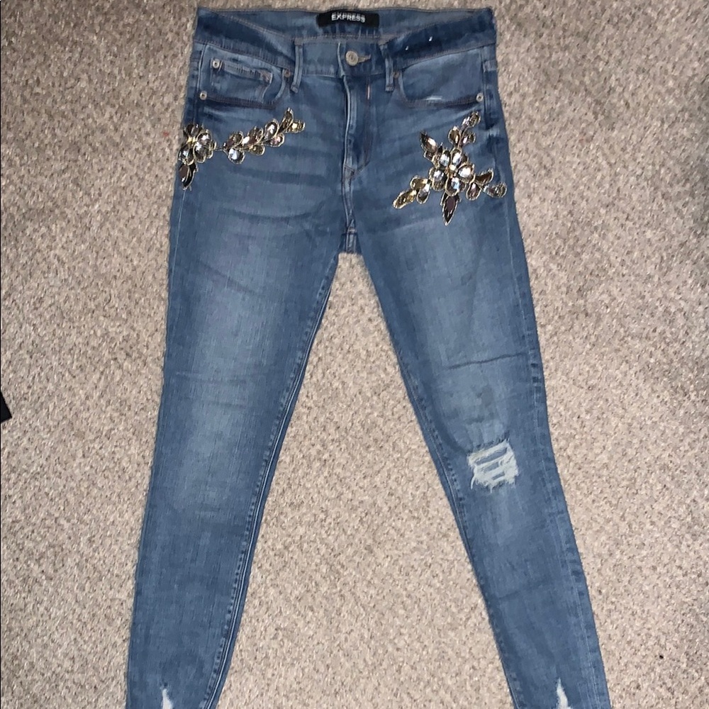 Express Blue Embellished Women's Jeans